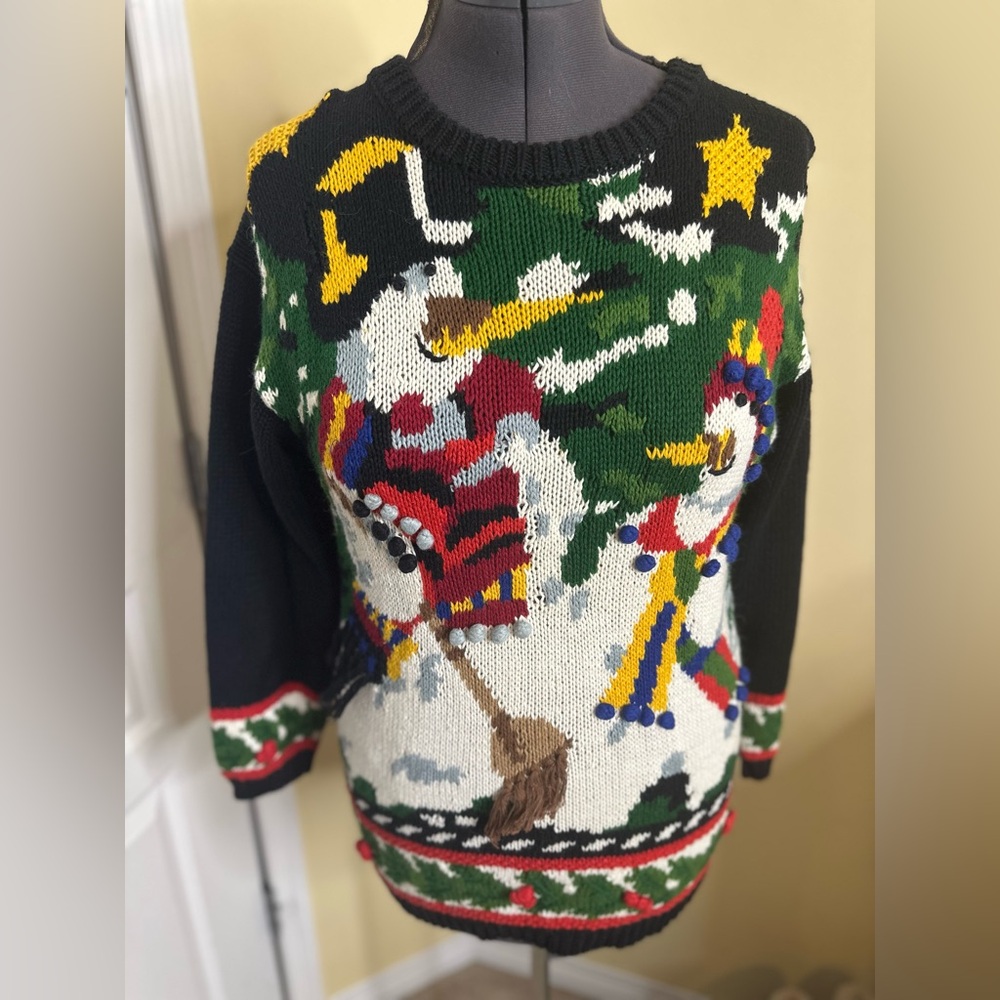 Vintage Rafaella Multicolor Snowman Crewneck Sweater longer length